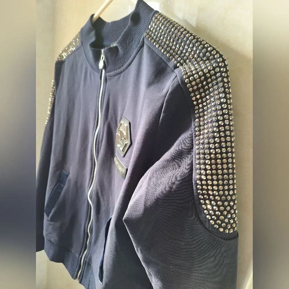 Philipp Plein Navy Blue Studded Jogger Jacket